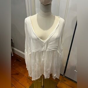 Anthropologie White Flowy V-Neck Top